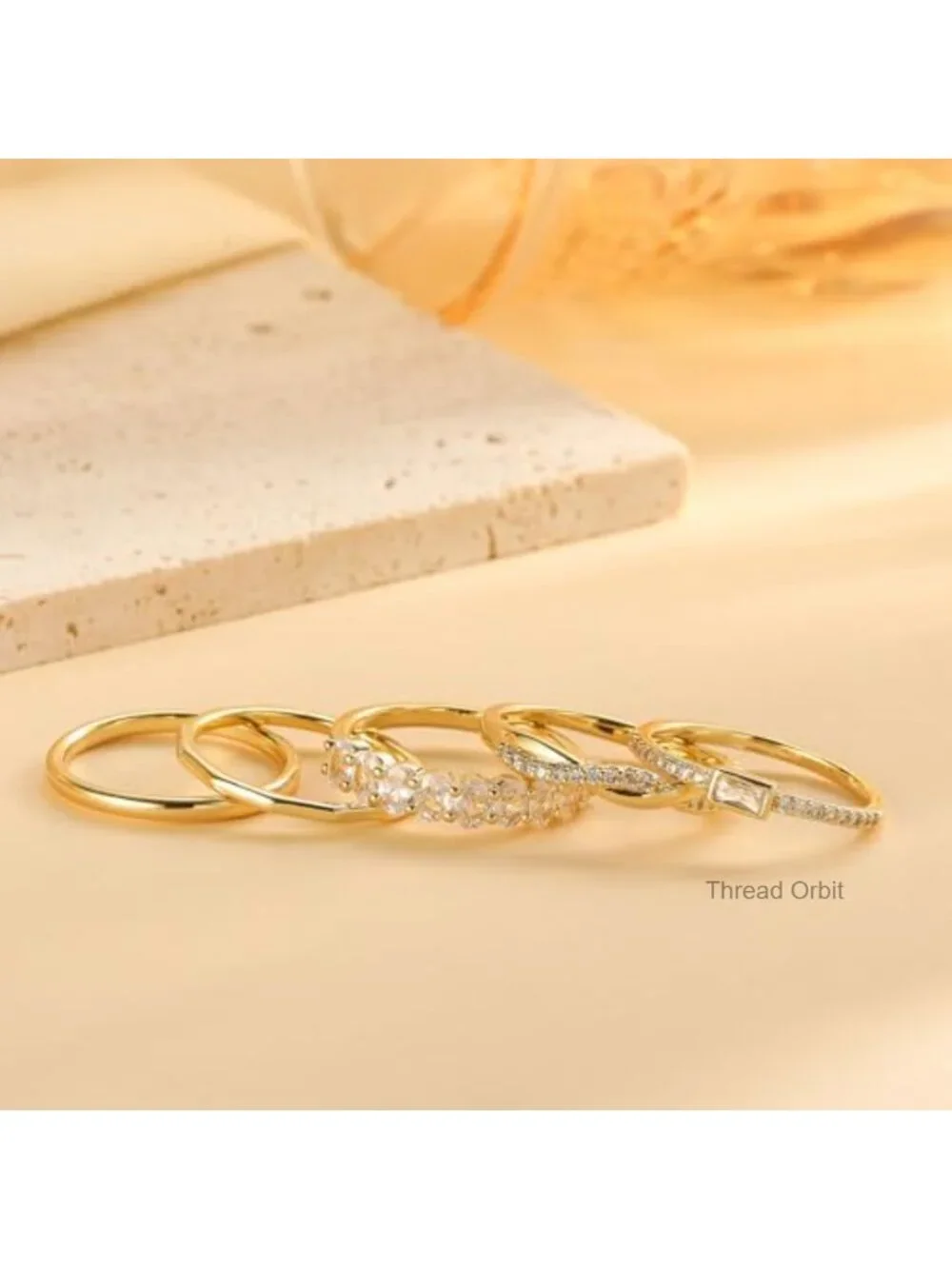 14K Gold Plated Stackable Rings Set Non Tarnish Waterproof Thin Bands